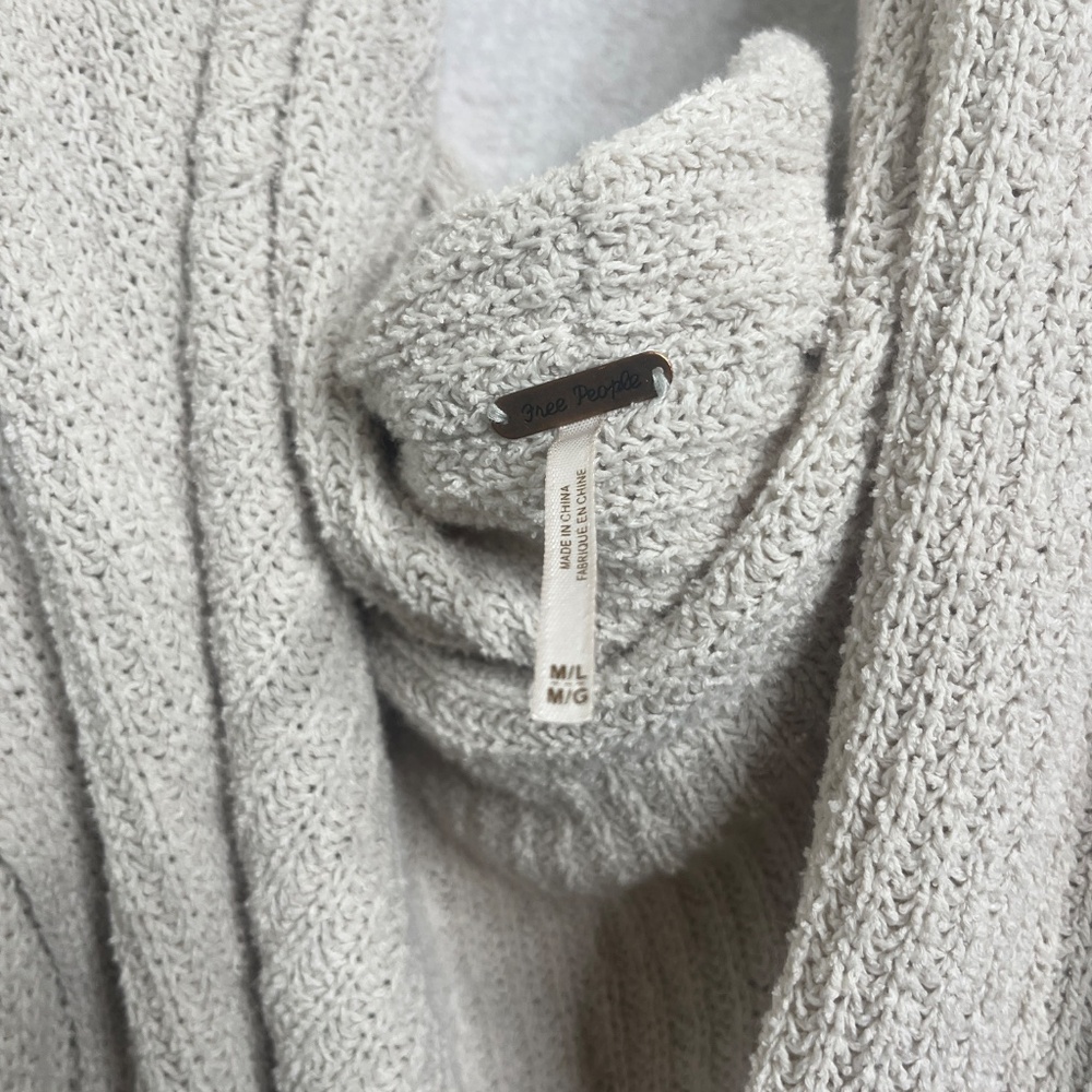 Free People Hooded Knit Cardigan Cream Open Front Draped Sweater Size M/L - Picture 3 of 10